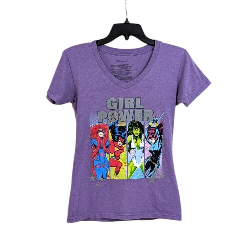 Disney Girl Power Superhero V-Neck T-shirt - Size Small Womens - Purple